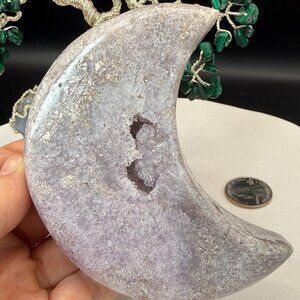 Pink Amethyst Agate Moon Carving Druzy Crystal Natural 302g